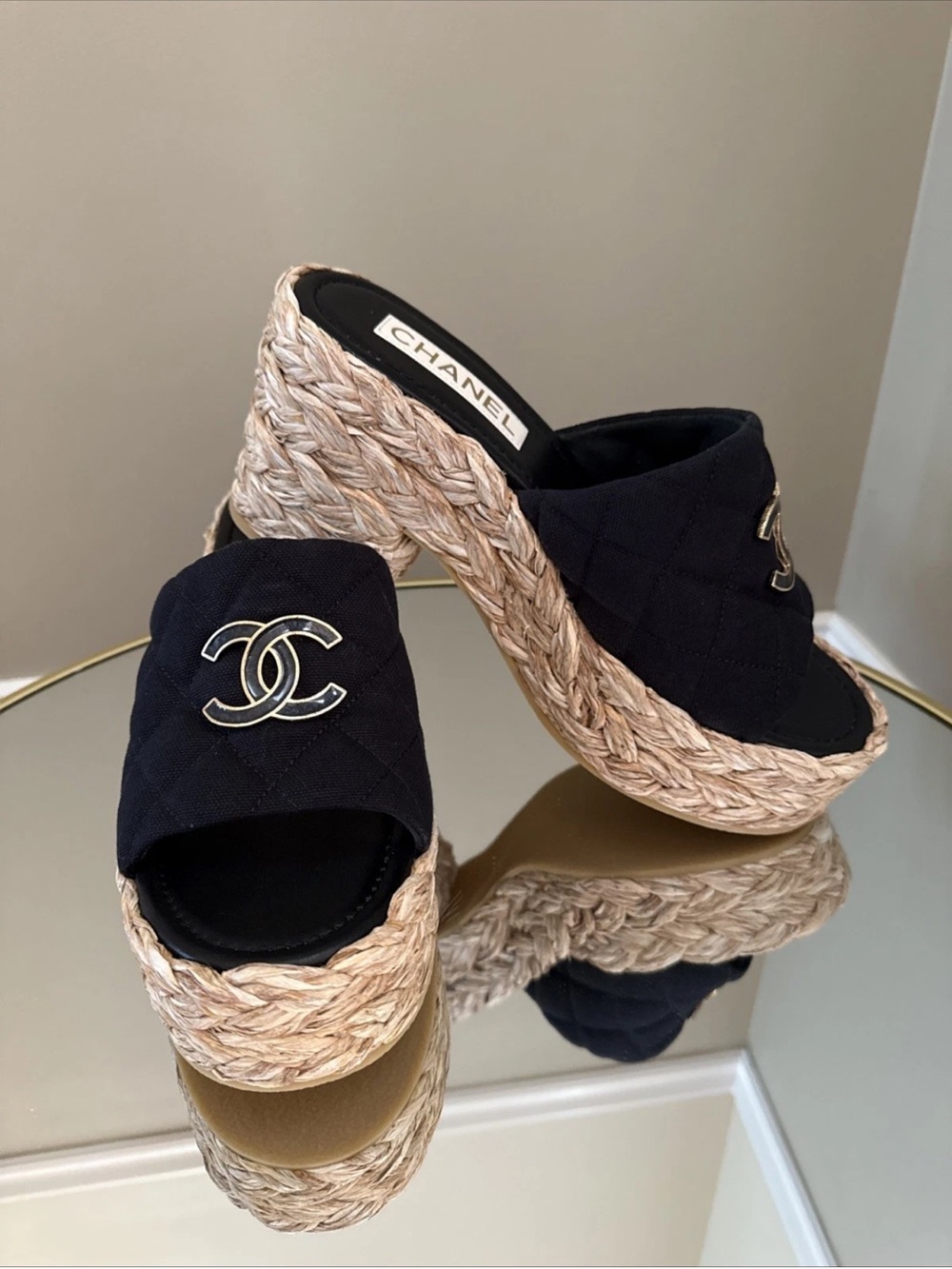 Chanel 25C Platform Raffia CC interlocking logo slides sandal size 37 - Picture 9 of 15